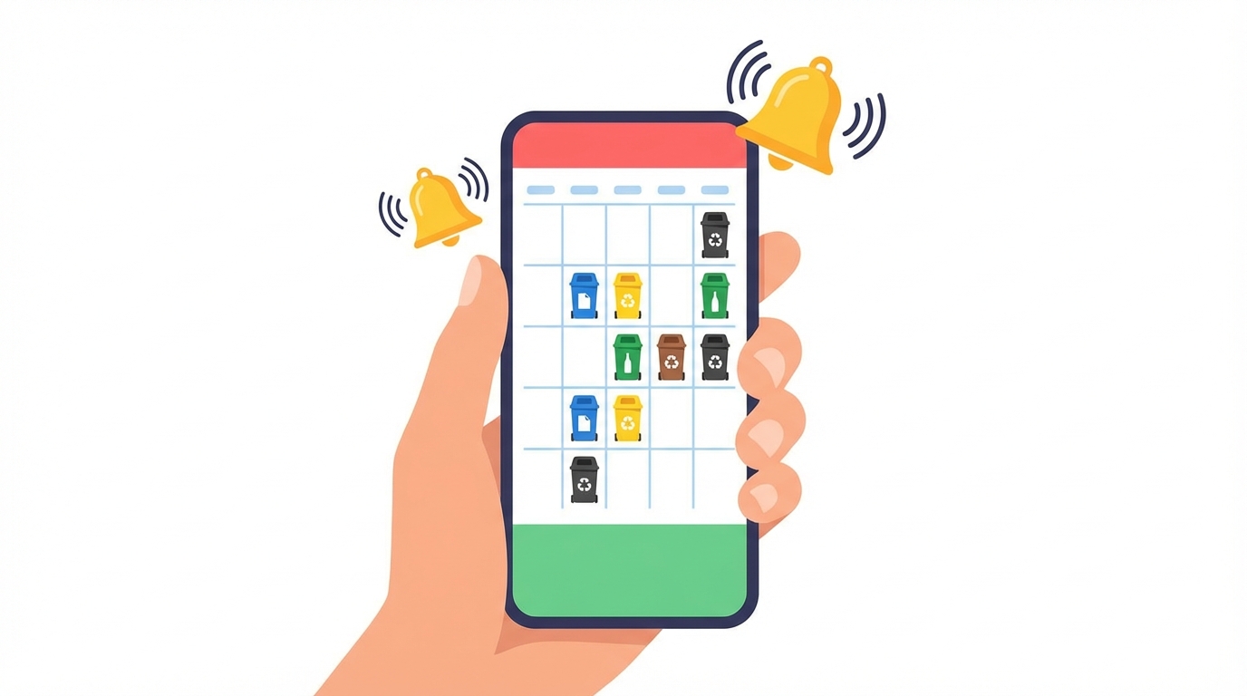 Smartfon z kalendarzem odbioru odpadów i powiadomieniami
