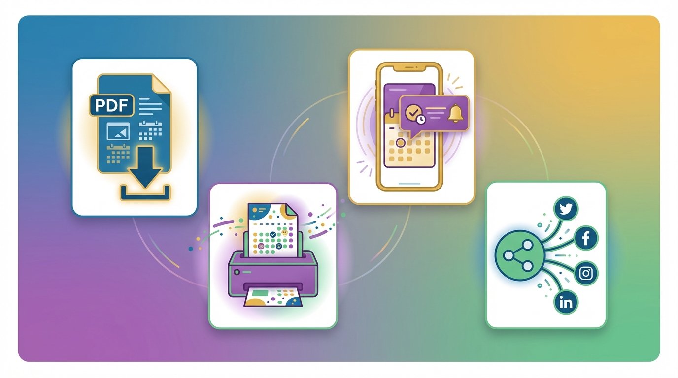 Eksport harmonogramu SmiecioPlan — PDF, kalendarz, druk i udostępnianie