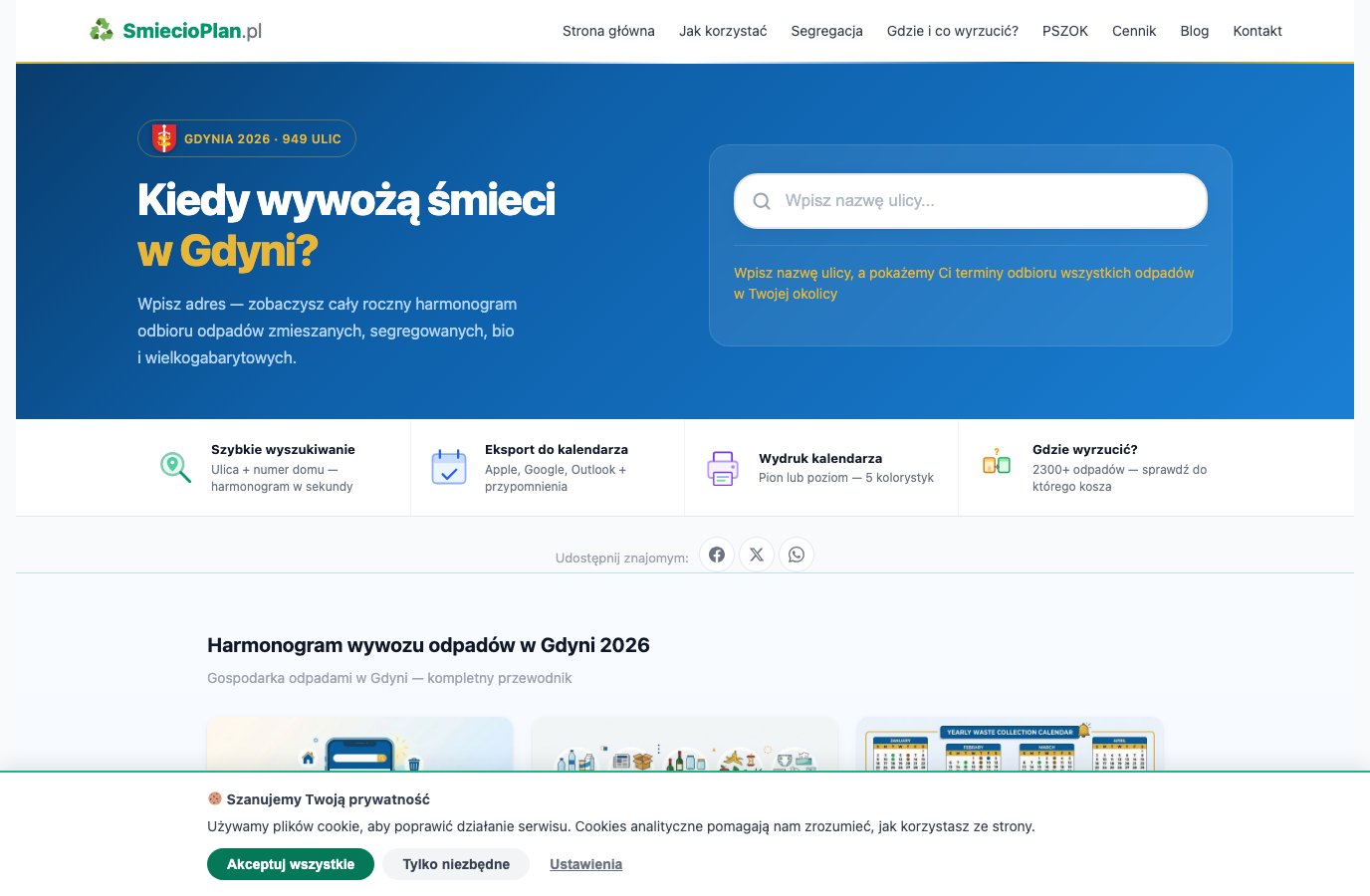 SmiecioPlan Gdynia — wyszukiwarka ulic z podpowiedziami