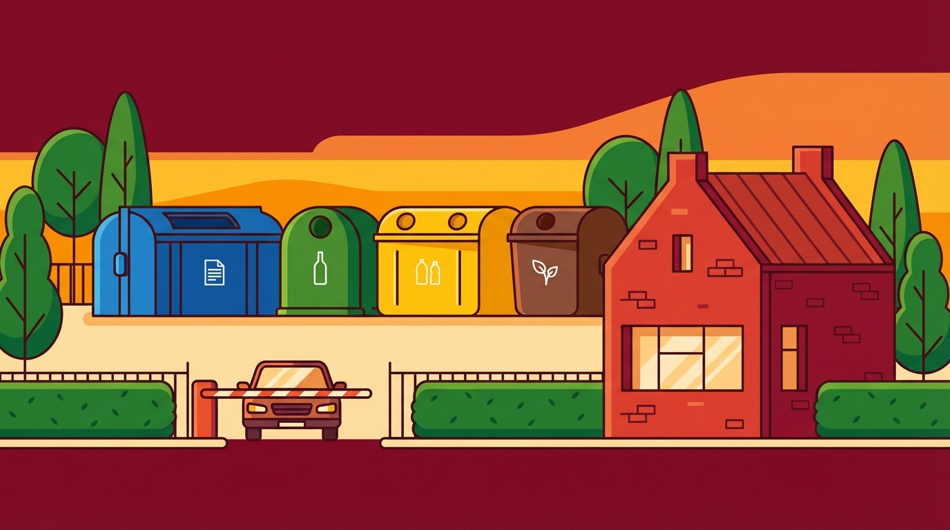 PSZOK w Gdańsku — punkt selektywnej zbiórki odpadów z kontenerami i budynkiem