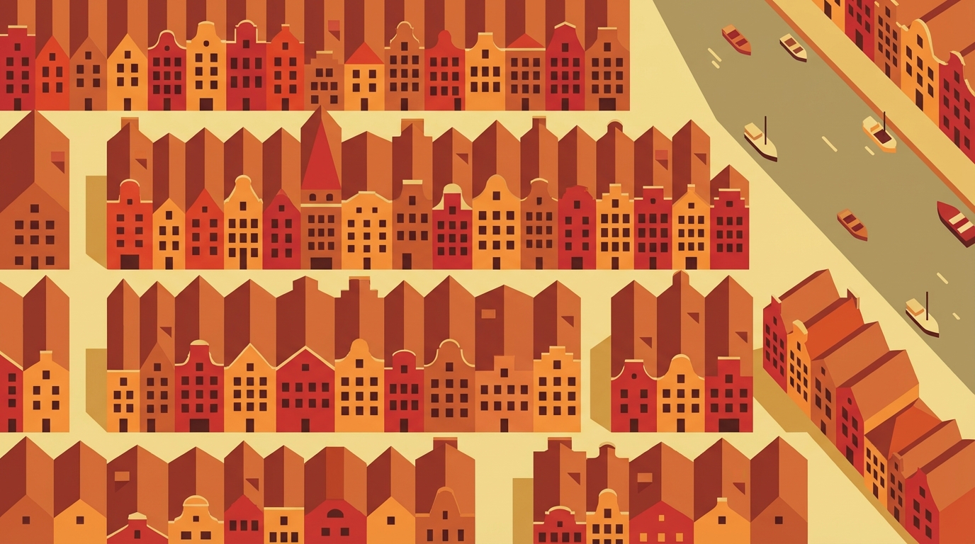 Ulice Gdańska z lotu ptaka — kolorowe kamienice i Motława