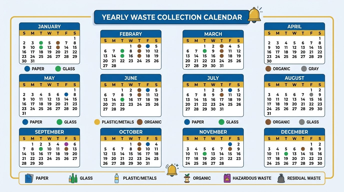 Kalendarz odbioru odpadów Gdynia 2026 — 8 frakcji